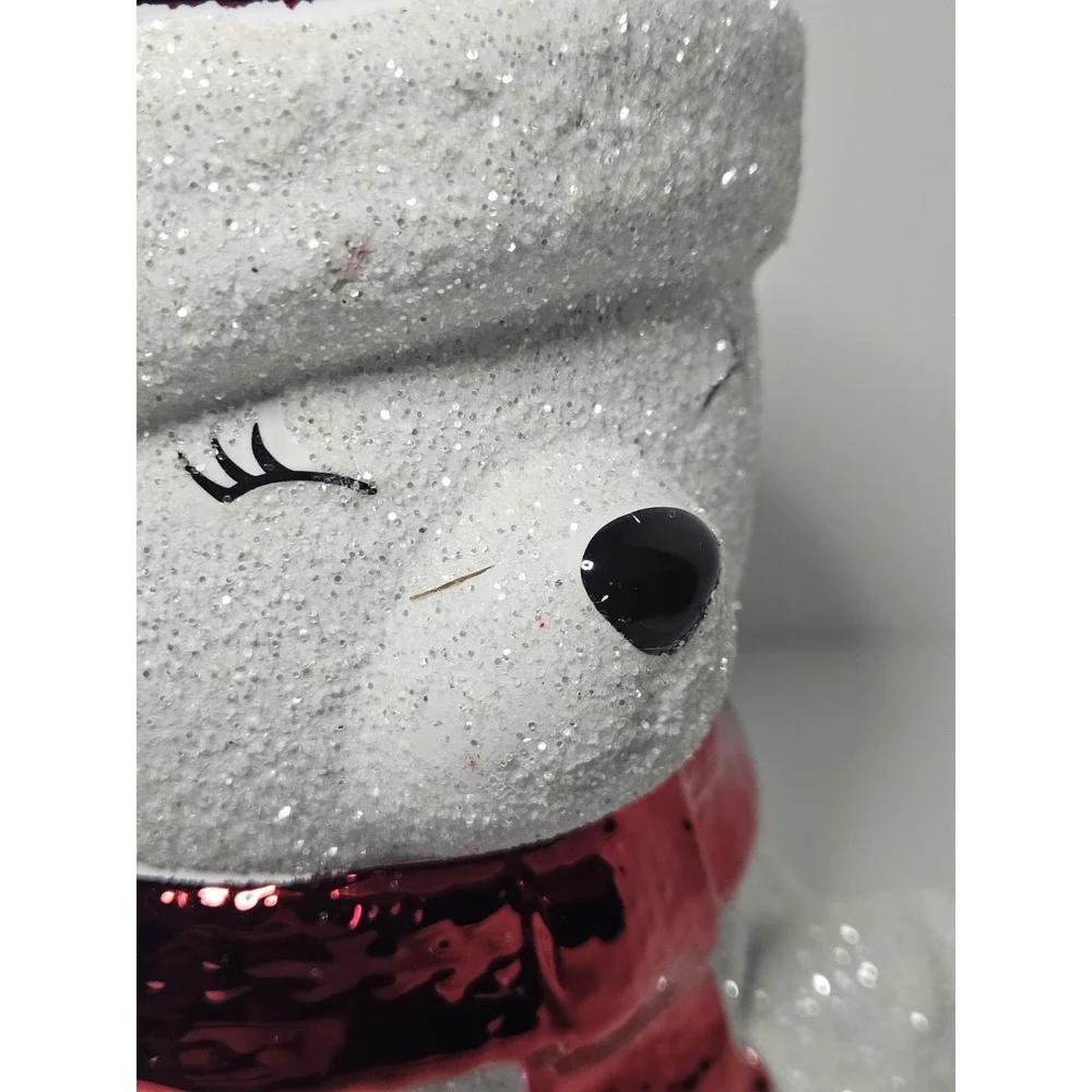 Bath & Body Works Glitter Polar Bear Santa Red Hat Scarf 3-Wick Candle Holder